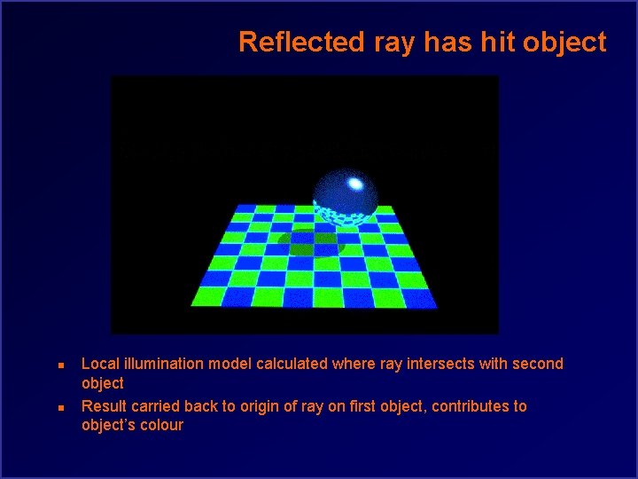 Reflected ray has hit object n n Local illumination model calculated where ray intersects