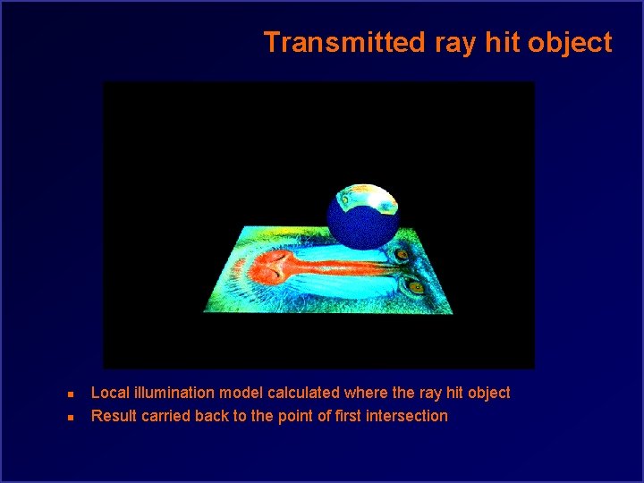 Transmitted ray hit object n n Local illumination model calculated where the ray hit