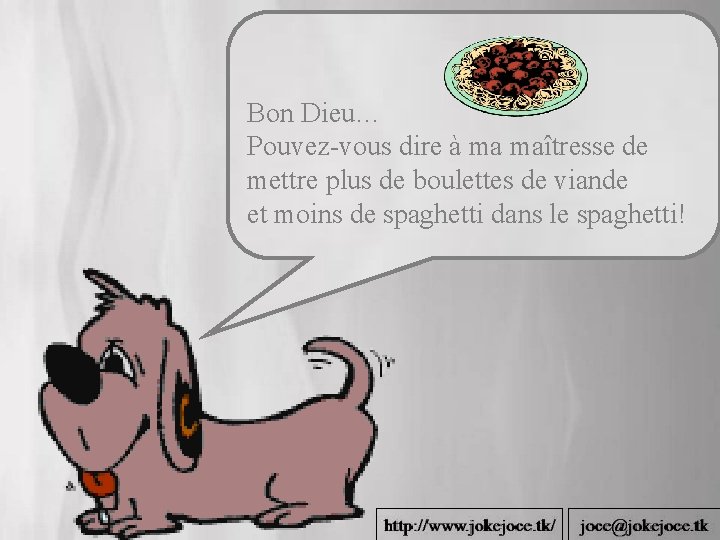 Bon Dieu… Pouvez-vous dire à ma maîtresse de mettre plus de boulettes de viande