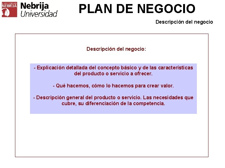 PLAN DE NEGOCIO Descripción del negocio: - Explicación detallada del concepto básico y de