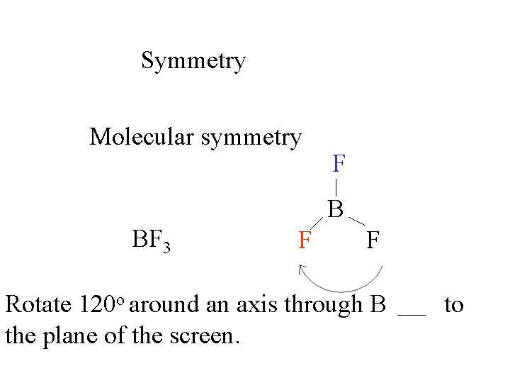 Symmetry Molecular symmetry F B BF 3 F F Rotate 120 o around an