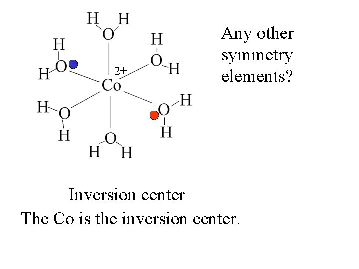 2+ Any other symmetry elements? Inversion center The Co is the inversion center. 