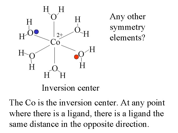 2+ Any other symmetry elements? Inversion center The Co is the inversion center. At