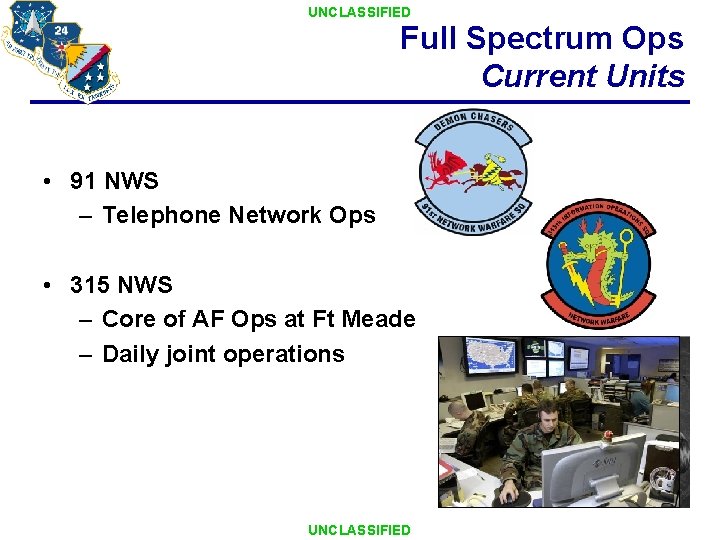 UNCLASSIFIED Full Spectrum Ops Current Units • 91 NWS – Telephone Network Ops • UNCLASSIFIED Full Spectrum Ops Current Units • 91 NWS – Telephone Network Ops •
