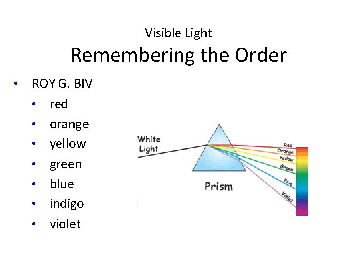 Visible Light Remembering the Order • ROY G. BIV • red • orange •