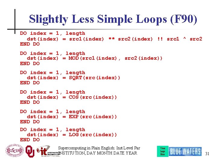 Slightly Less Simple Loops (F 90) DO index = 1, length dst(index) = src