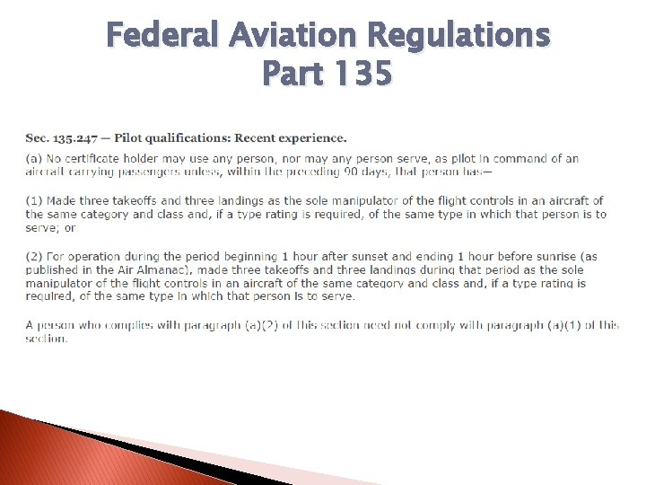 Federal Aviation Regulations Part 135 