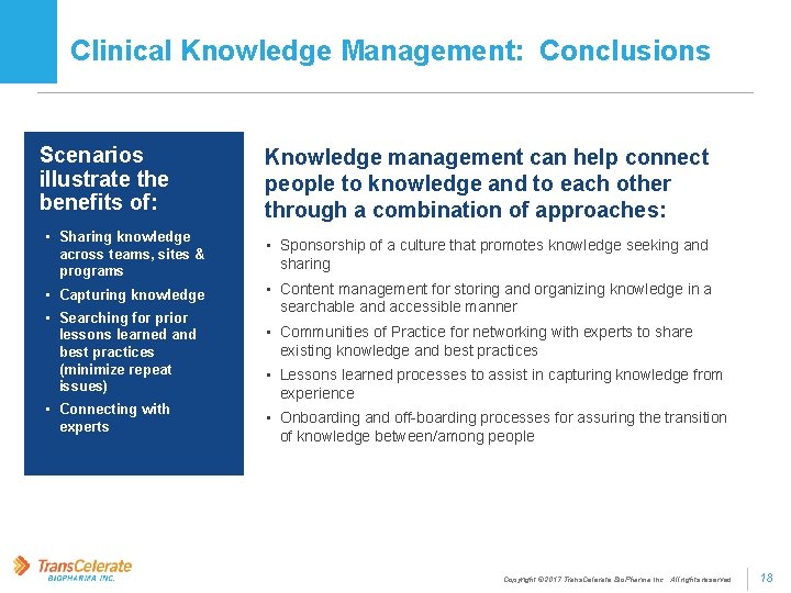 Clinical Knowledge Management: Conclusions Scenarios illustrate the benefits of: Knowledge management can help connect