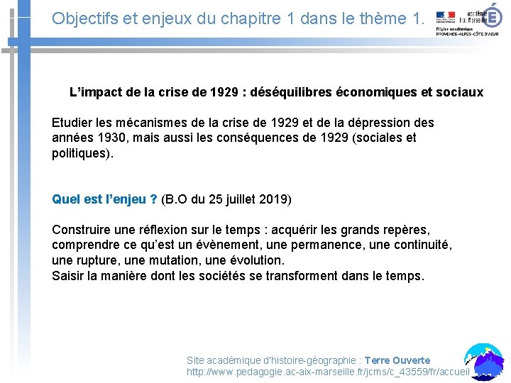 Objectifs et enjeux du chapitre 1 dans le thème 1. L’impact de la crise