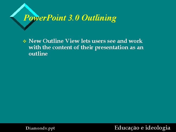 Power. Point 3. 0 Outlining v New Outline View lets users see and work