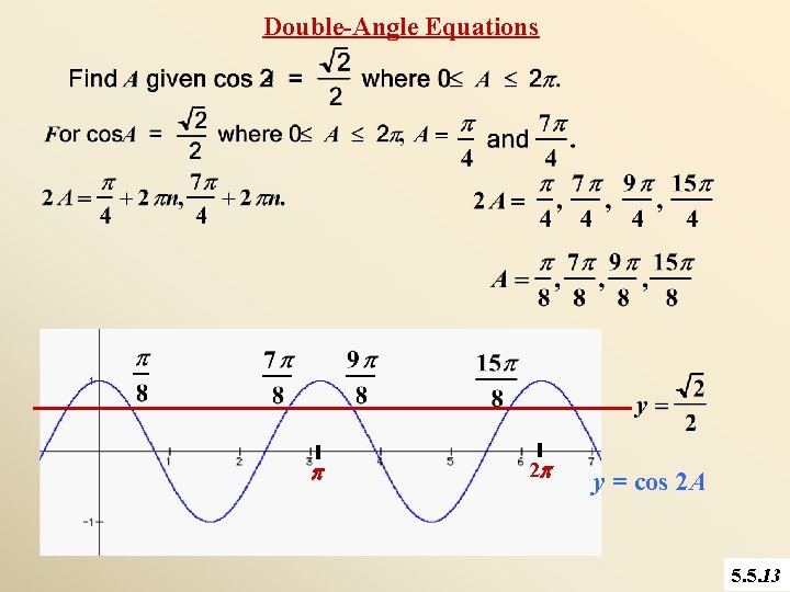 Double-Angle Equations p 2 p y = cos 2 A 5. 5. 13 