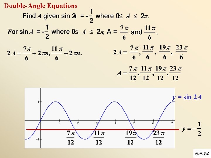 Double-Angle Equations y = sin 2 A 5. 5. 14 