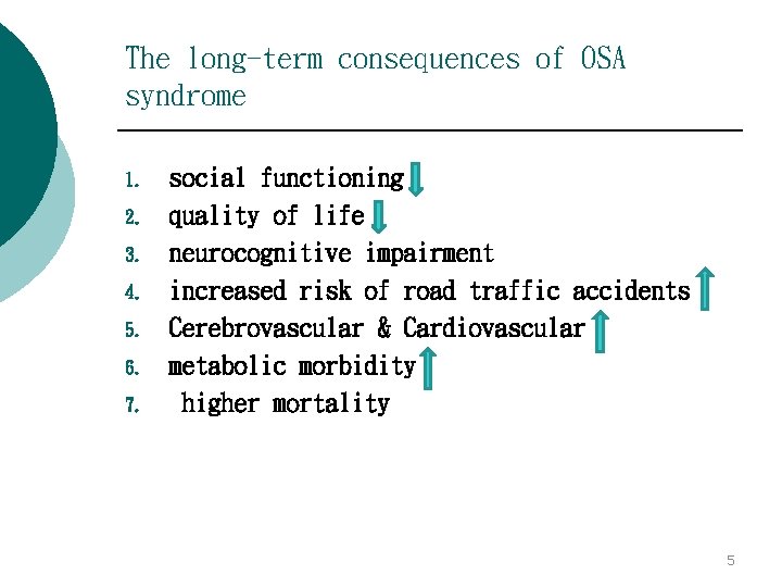 The long-term consequences of OSA syndrome 1. 2. 3. 4. 5. 6. 7. social