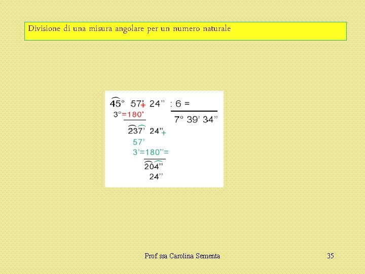 Divisione di una misura angolare per un numero naturale Prof. ssa Carolina Sementa 35