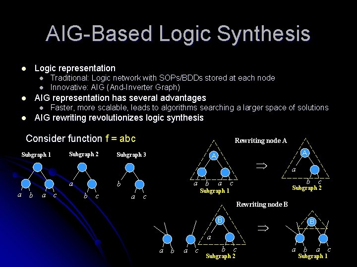 AIG-Based Logic Synthesis l Logic representation l l l AIG representation has several advantages