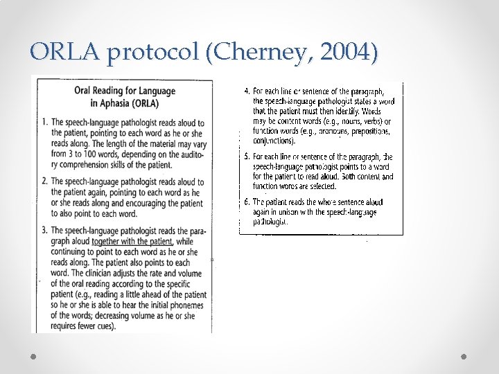 ORLA protocol (Cherney, 2004) 