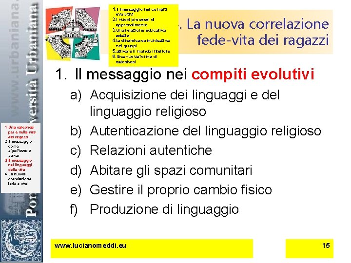 1. Il messaggio nei compiti evolutivi 2. i nuovi processi di apprendimento 3. una