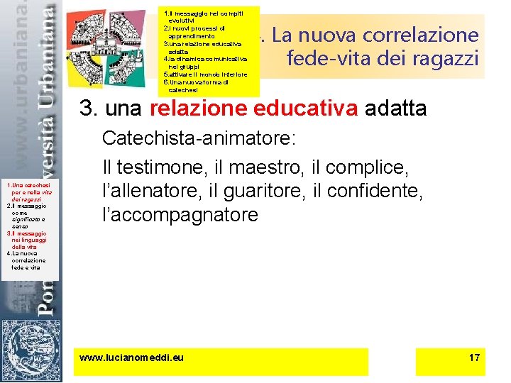 1. Il messaggio nei compiti evolutivi 2. i nuovi processi di apprendimento 3. una