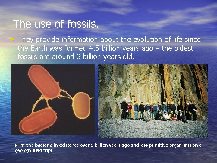 The use of fossils. • They provide information about the evolution of life since