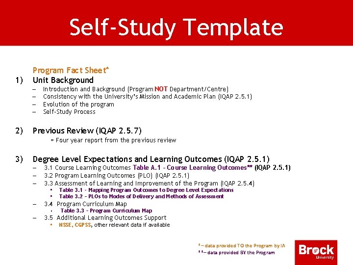 Self-Study Template 1) Program Fact Sheet* Unit Background – – 2) Introduction and Background