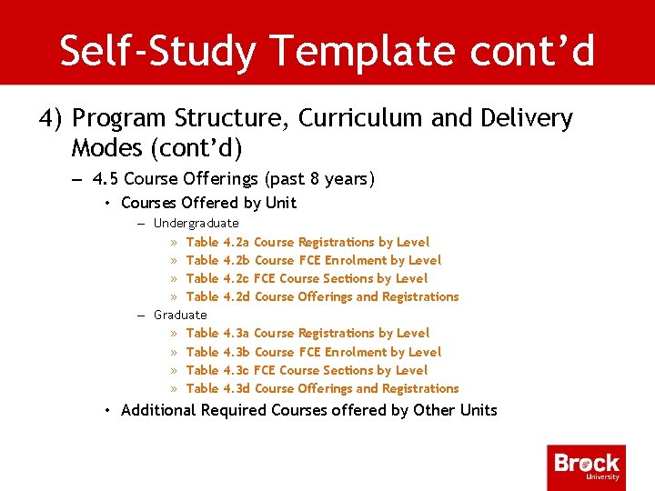 Self-Study Template cont’d 4) Program Structure, Curriculum and Delivery Modes (cont’d) – 4. 5