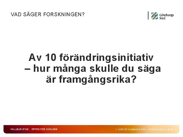 VAD SÄGER FORSKNINGEN? Av 10 förändringsinitiativ – hur många skulle du säga är framgångsrika?