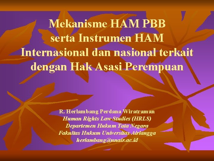 Mekanisme HAM PBB serta Instrumen HAM Internasional dan nasional terkait dengan Hak Asasi Perempuan