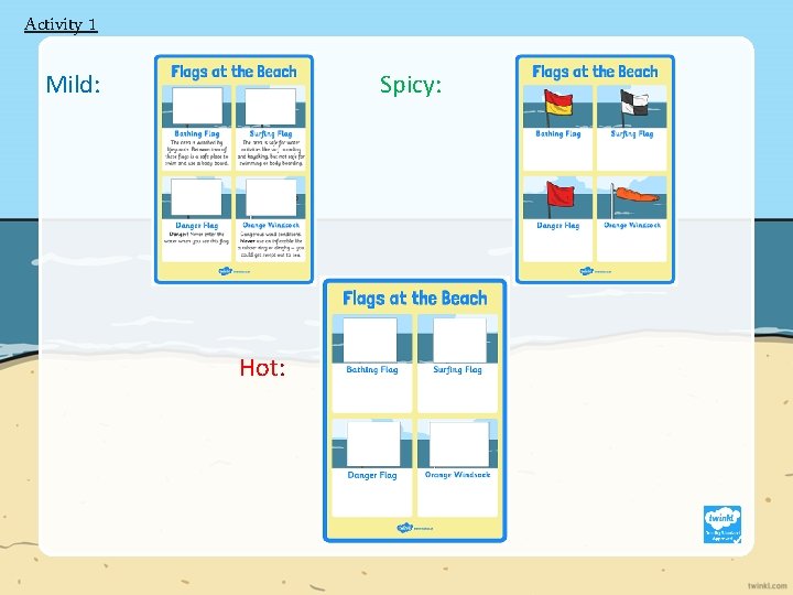 Activity 1 Mild: Spicy: Hot: Activity 1 Mild: Spicy: Hot: