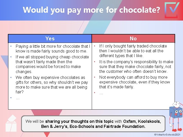 Would you pay more for chocolate? Yes • • Paying a little bit more