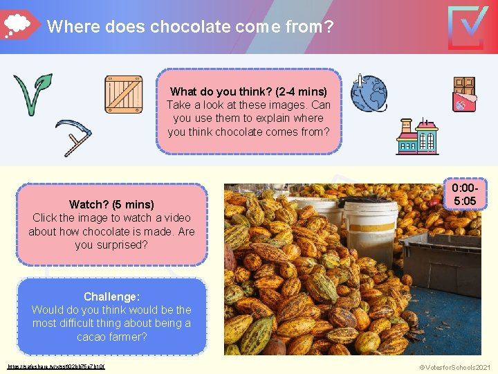 Where does chocolate come from? What do you think? (2 -4 mins) Take a