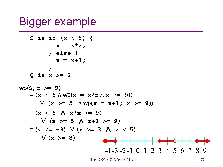 Bigger example S is if (x < 5) { x = x*x; } else