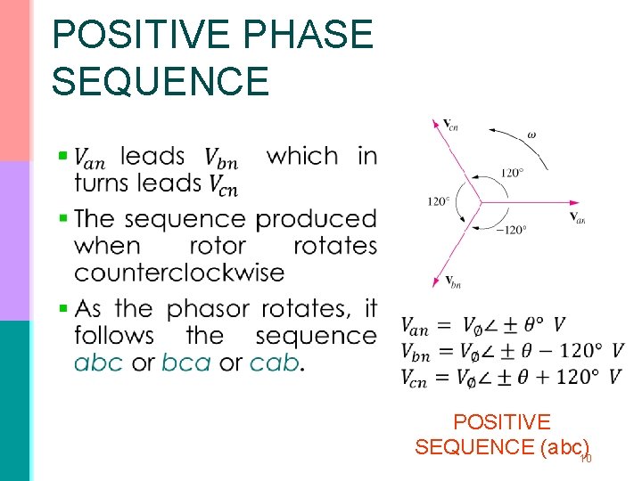 POSITIVE PHASE SEQUENCE § POSITIVE SEQUENCE (abc)10 