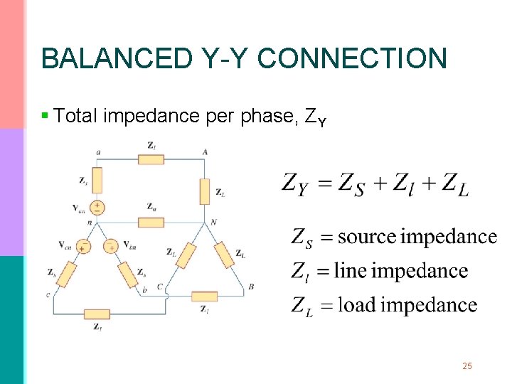 BALANCED Y-Y CONNECTION § Total impedance per phase, ZY 25 