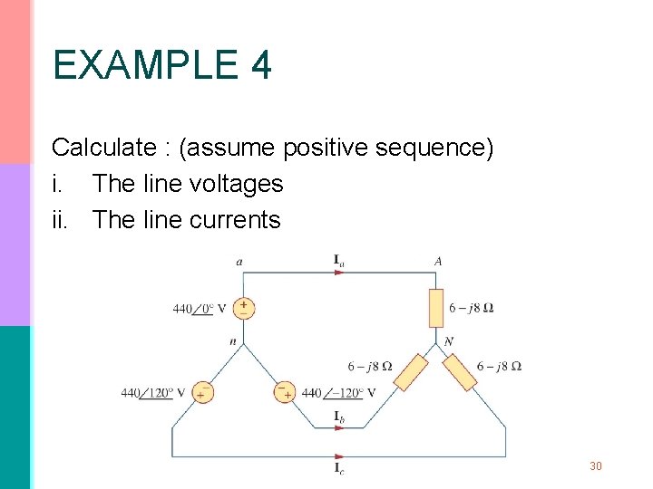 EXAMPLE 4 Calculate : (assume positive sequence) i. The line voltages ii. The line