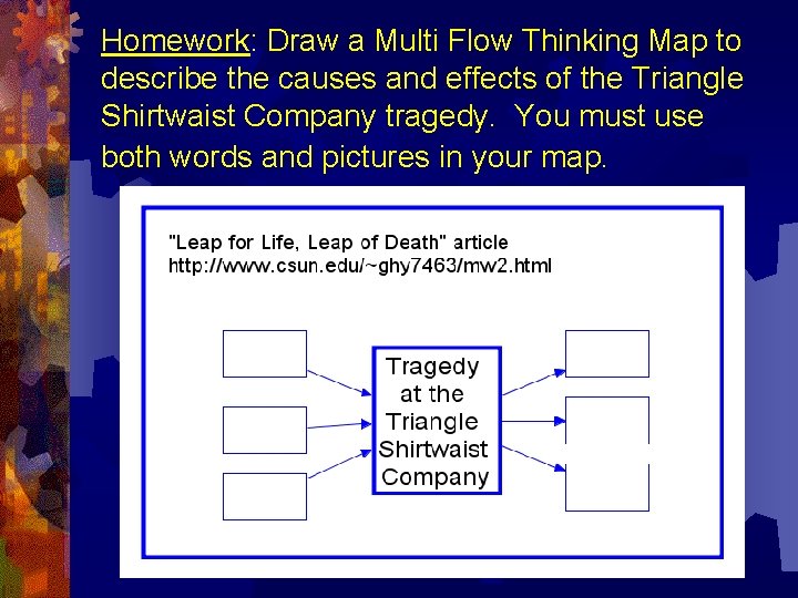 Homework: Draw a Multi Flow Thinking Map to describe the causes and effects of
