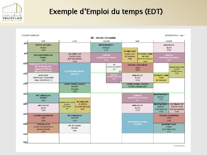 Exemple d’Emploi du temps (EDT) 