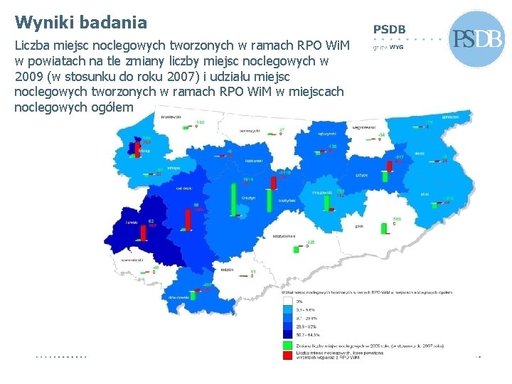 Wyniki badania Liczba miejsc noclegowych tworzonych w ramach RPO Wi. M w powiatach na