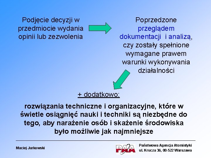 Podjęcie decyzji w przedmiocie wydania opinii lub zezwolenia Poprzedzone przeglądem dokumentacji i analizą, czy