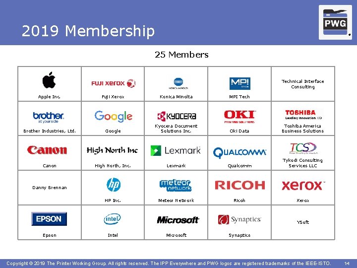 2019 Membership ® 25 Members Technical Interface Consulting Apple Inc. Fuji Xerox Konica Minolta