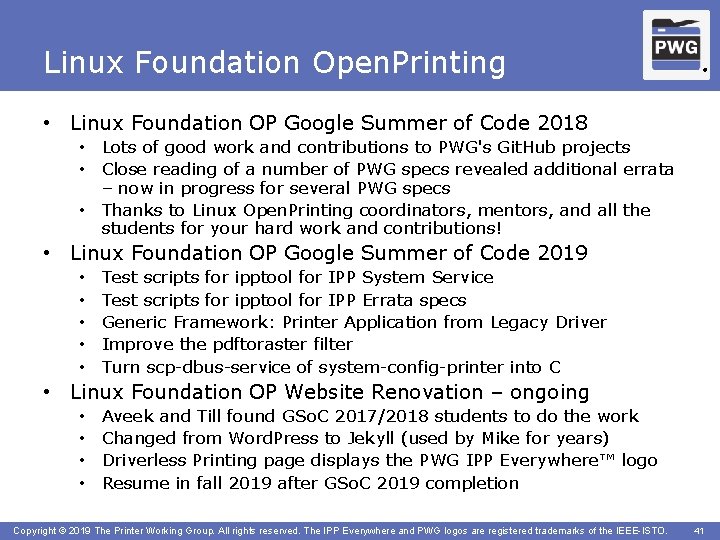 Linux Foundation Open. Printing ® • Linux Foundation OP Google Summer of Code 2018