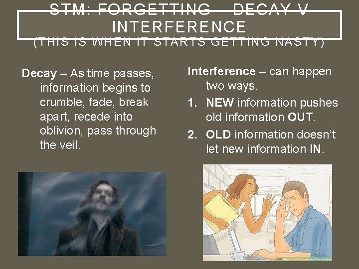 STM: FORGETTING – DECAY V INTERFERENCE (THIS IS WHEN IT STARTS GETTING NASTY) Decay