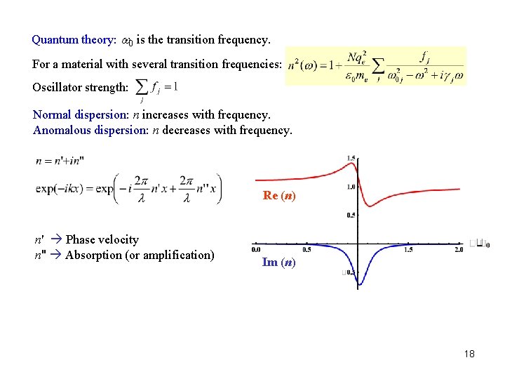 Quantum theory: w 0 is the transition frequency. For a material with several transition