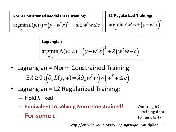 Norm Constrained Model Class Training: L 2 Regularized Training: Lagrangian: • Lagrangian = Norm