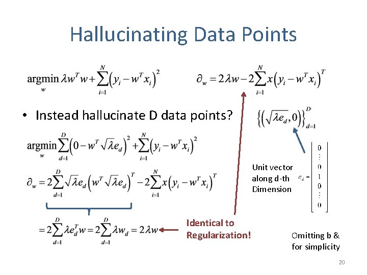 Hallucinating Data Points • Instead hallucinate D data points? Unit vector along d-th Dimension