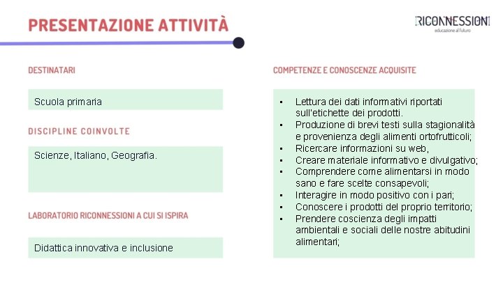 Scuola primaria • • Scienze, Italiano, Geografia. • • • Didattica innovativa e inclusione