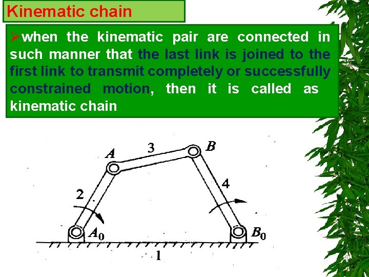 Kinematic chain Øwhen the kinematic pair are connected in such manner that the last