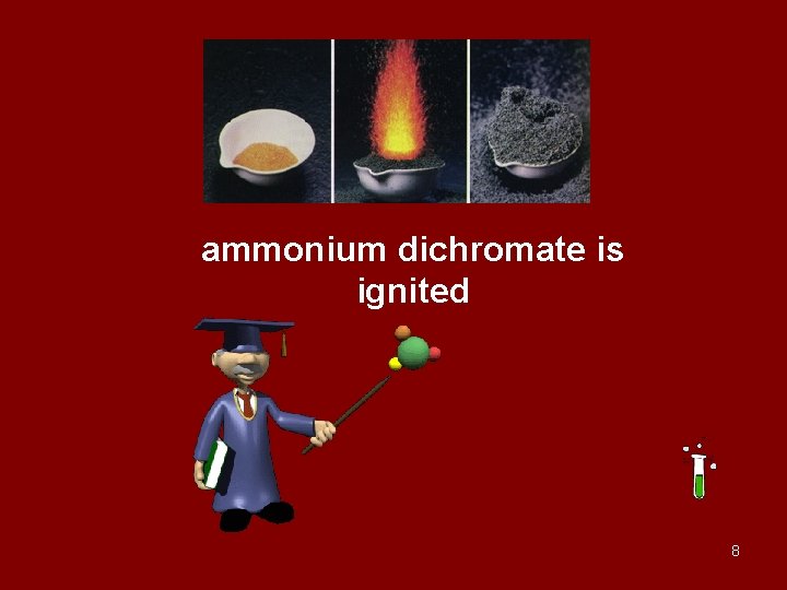 ammonium dichromate is ignited 8 