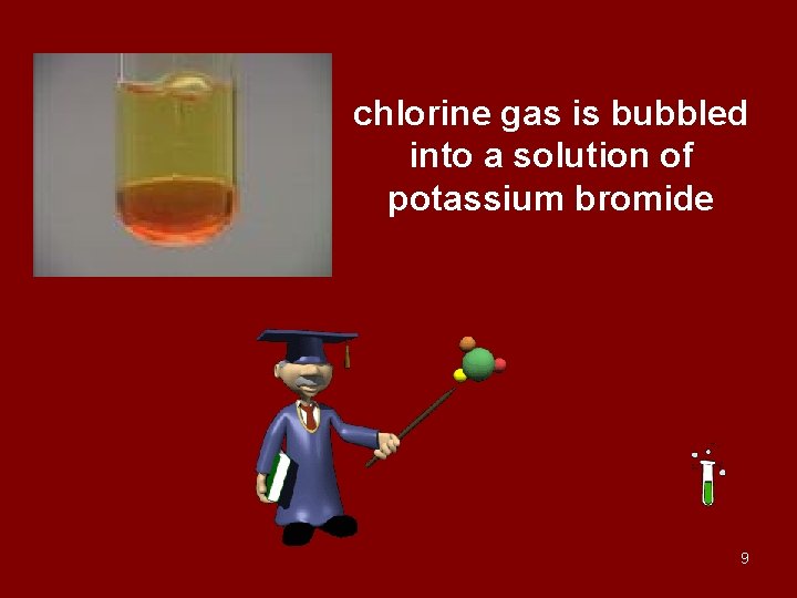 chlorine gas is bubbled into a solution of potassium bromide 9 