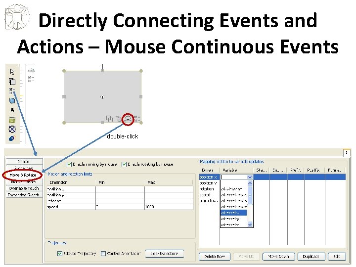 Directly Connecting Events and Actions – Mouse Continuous Events double-click 