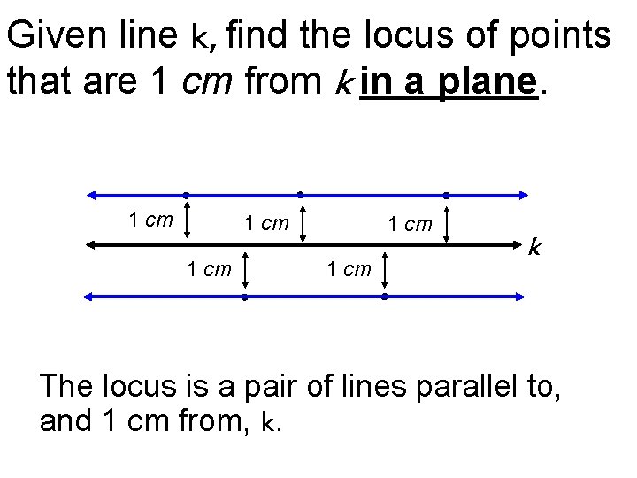 Given line k, find the locus of points that are 1 cm from k